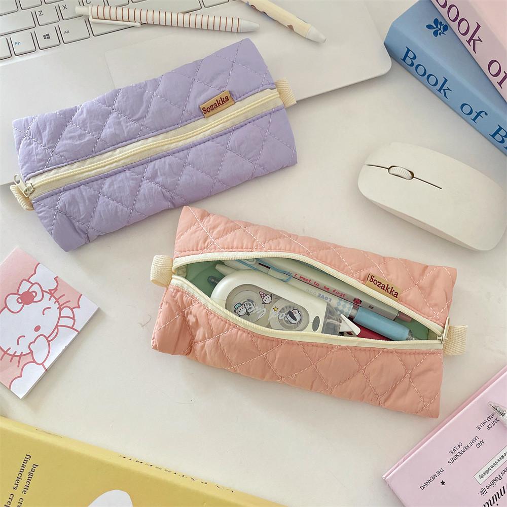 Student Pencil Case Soft Fabric With Zipper For Girls And School Supplies