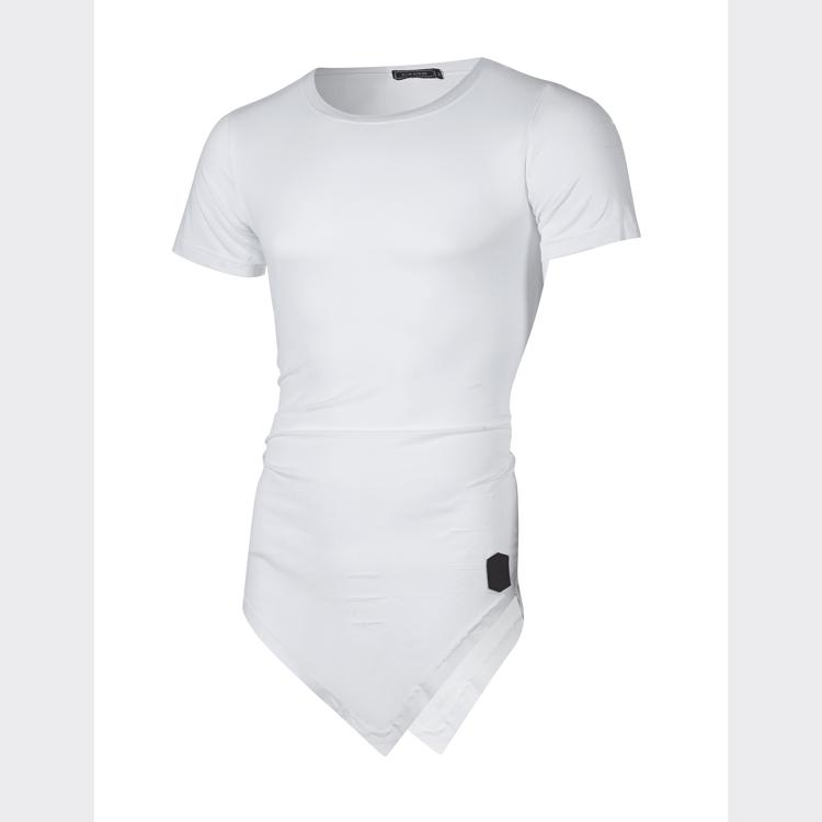 T-shirt Uni Homme Unisexe Coupe Ample avec Ourlet Irrégulier et Détails Déchirés.