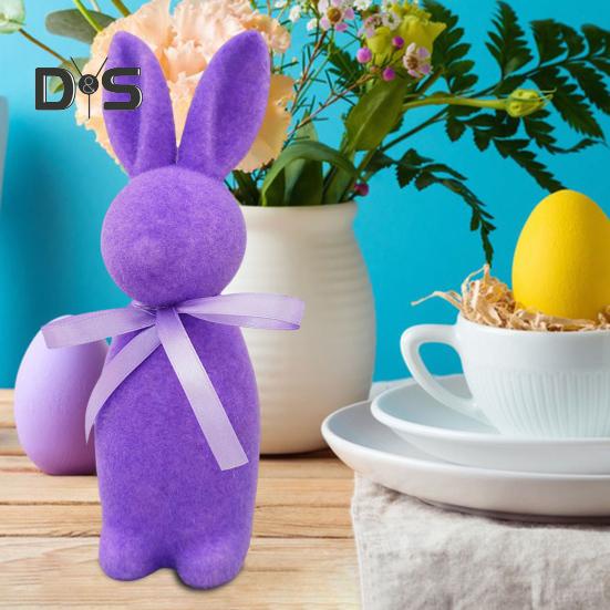 Easter Bunny Statue Freestanding Foam Rabbit Ornament Faux Moss Rabbit Flocked Bunny Figurine Centerpiece for Desk Mantel Dining Table