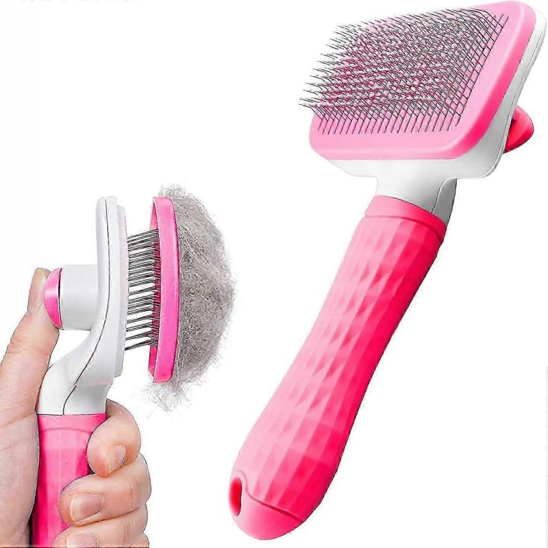 LINJOU Dog Brush Cat Brush Grooming Comb,Cleaning Button for Cat Dog Shedding Tools(Pink)