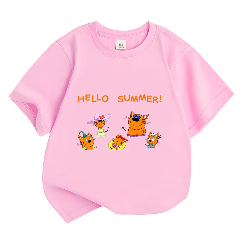 100% Cotton Kid-e-cats Children's T-Shirt Cartoon Print Kids Tees Cute Casual Tops Soft O-Neck Toddler Short Sleeve Summer Wear