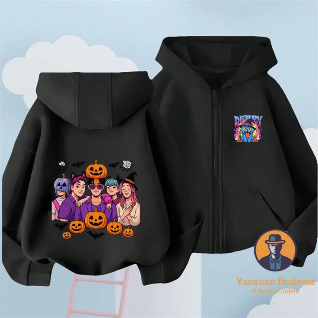 New KPop Devil Hunter Boys and Girls Children's Zipper Hoodie Cute Cartoon Print Warm Halloween Autumn/Winter Fashion Clothing