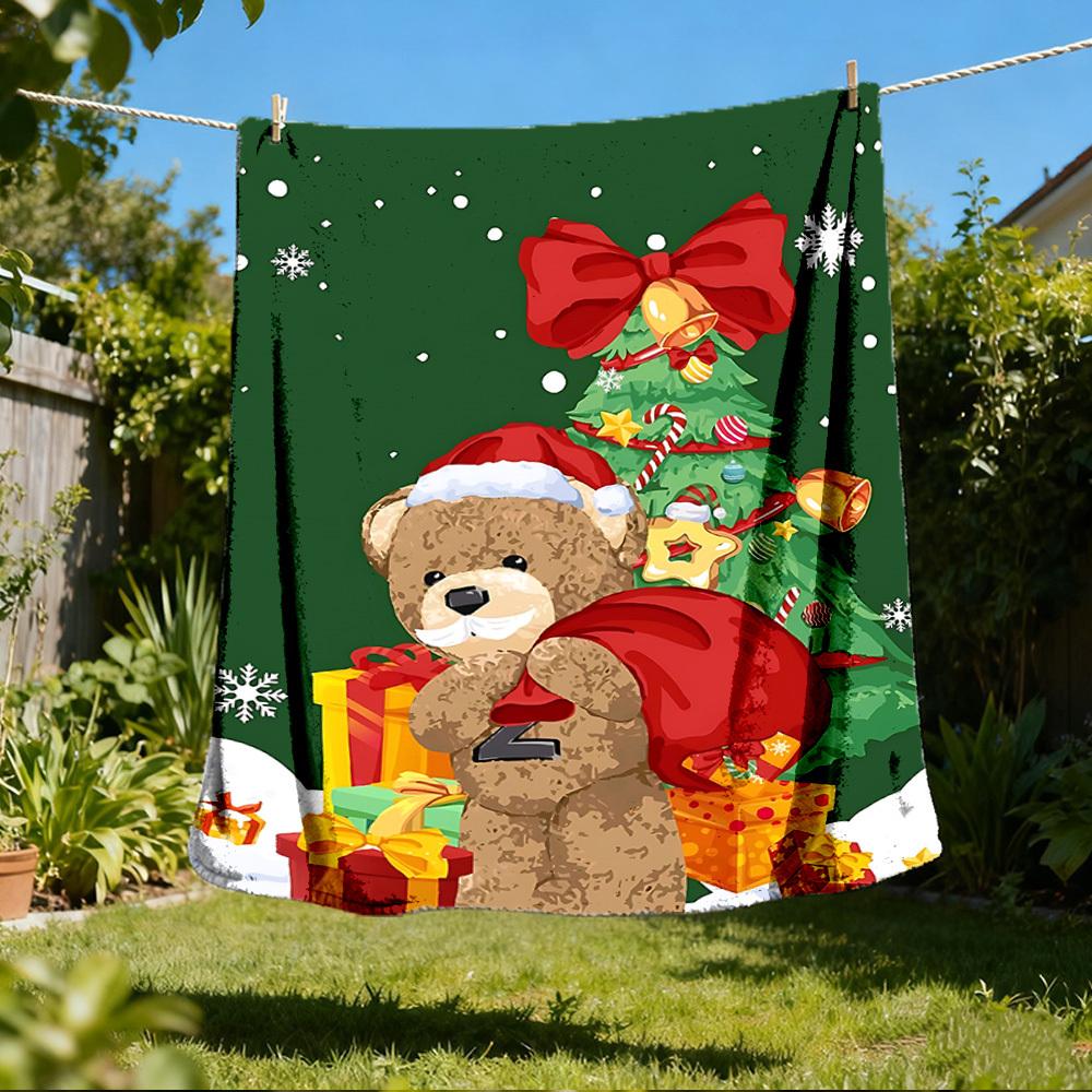 

1pc Christmas teddy bear Outdoor Soft Polyester Flannel Throw Blanket Versatile for All Seasons , Soft , Cozy , Warm All Season Quilted Throw , 80x120cm