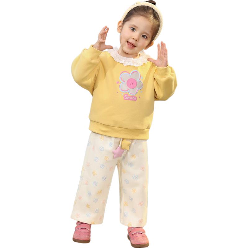 LUSON Baby Girl Doll Collar Sweatshirt & Pants Set