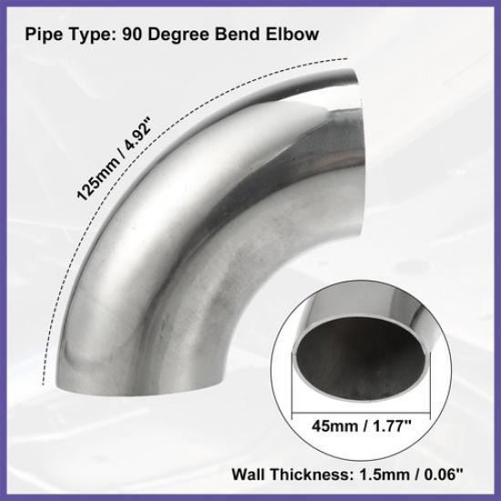 OD 1.75" 90 Degree 1.5mm Thickness Bend Tube Exhaust Elbow Pipe for Car