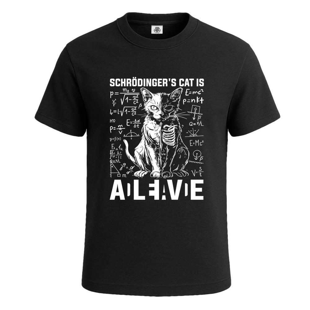 Gatto di Schrodinger vivo novità divertente t-shirt uomo regalo festa maglietta top
