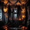 Reusable Halloween Party Decor Gauze Fabric, White/Black Creepy Cloth for Spooky Drapey Scrim Porches Decks Haunted House Decorations, Indoor Outdoor