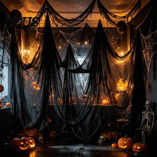 Reusable Halloween Party Decor Gauze Fabric, White/Black Creepy Cloth for Spooky Drapey Scrim Porches Decks Haunted House Decorations, Indoor Outdoor