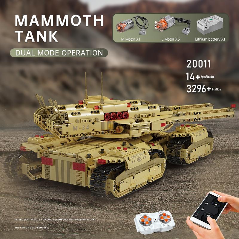 MOULD KING Tekniske byggeleker Motoriserte mammuter Tankmodell Montering Brick Block RC Leker for barn Julegaver