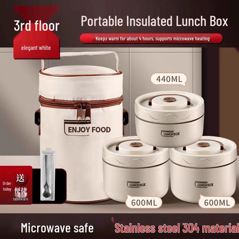 Extra Long Insulated Stainless Steel Bento Lunch Box - Microwaveable & Portable