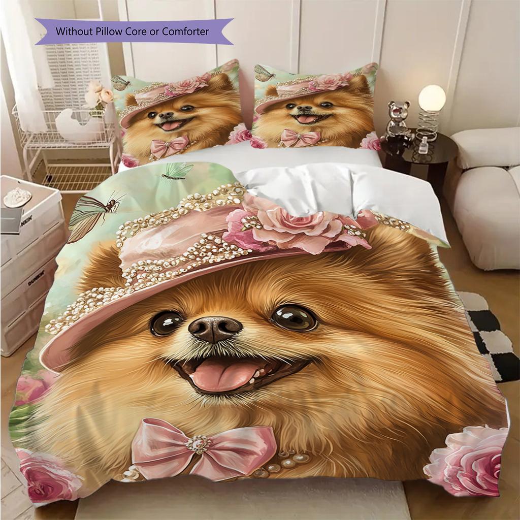 Pomeranian Pattern Bedding Quilt Set Quilt Cover Pillowcase Home Decoration Birthday Gift (1 * duvet cover + 2 * pillowcase, without core)