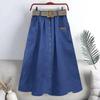 2024 Spring/Summer Korean Style Elastic High Waist A-Line Midi Skirt with Large Pockets and Slit