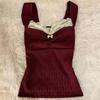 2025 Summer New Style Red Lace Splicing French Pure Desire Style Slim Fit Suspender Top for Women