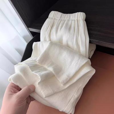 White Cotton Linen Wide-leg Pants Women's Summer Thin Loose Lazy Drape High-waisted Straight Pants Casual Pants