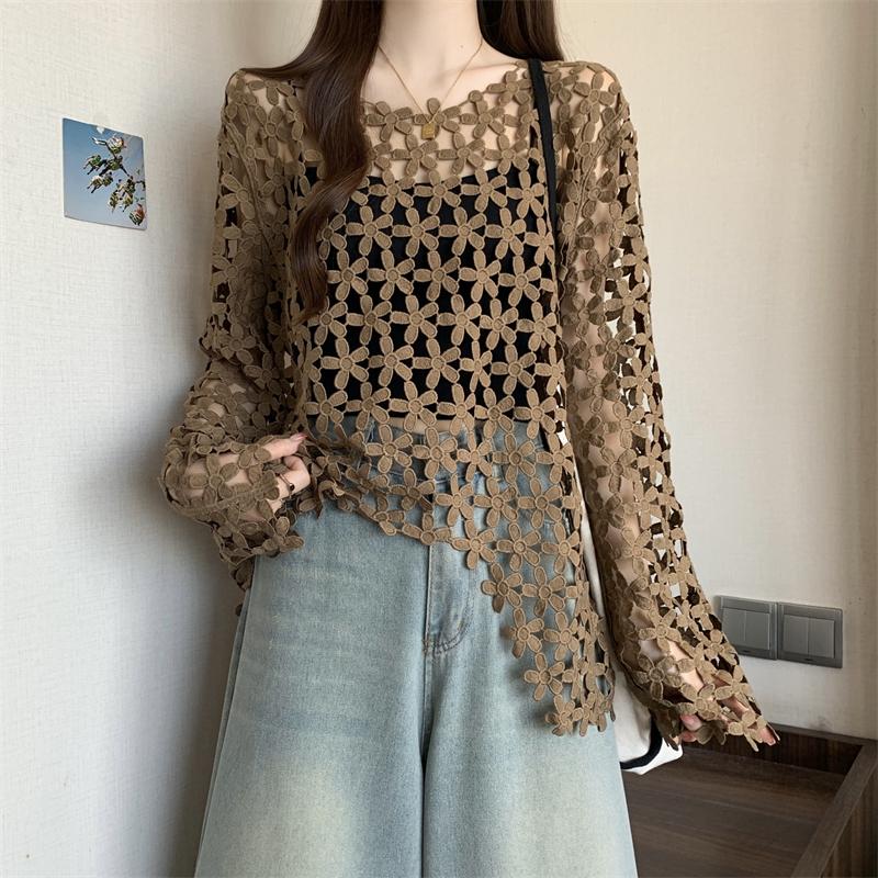 

DIMANAF 2025 Новая летняя женская футболка с вырезом «летучая мышь», базовые кружевные модные топы, кружевные футболки, повседневные свободные футболки One Size дубильная кора