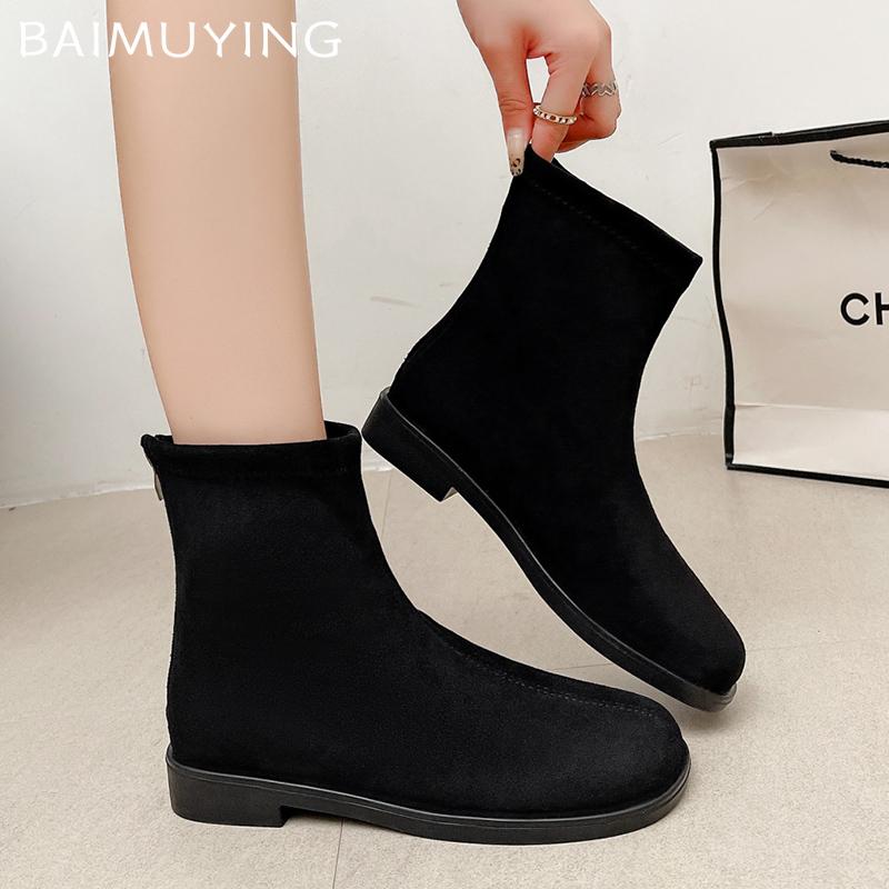 Winter Flache Wildleder Damen Stiefeletten Kurzer Plüsch Warm Designer Baumwollschuhe 2025 Trend Walking Rutschfest Gemütlich Neu Botas De Mujer