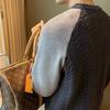 Men's Spring and Autumn Color Clashing Casual Knit Sweater Long Sleeve Round Neck Simple Tops