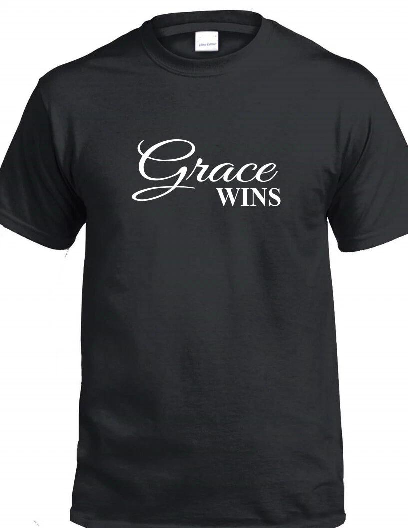 Grace Wins T-Shirt Faith Religion Christian Jesus God Church Cross Tee Shirt XL