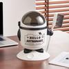 Astronaut Table Trash Can Mini Desktop Garbage Can with Lid Cute Spaceman Wastebasket with Brush for Home Office Bedroom Desk Dressing Table