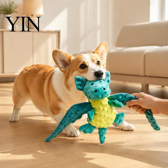 Soft Chew Toys for Corgis Pterosaur Plush Dog Toy with Sound, Durable Bubble Velvet Fabric Pet Interactive Pulling Games Toy, Bite Resistant