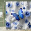 1pc Beautiful Blue Butterfly Shower Curtain Floral Bathroom Contain Decoration Printed Polyester Fabric Contains 12 Hooks