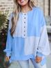 Women's Long Sleeve Color Block Knit Top with Button Front in Multiple Colors