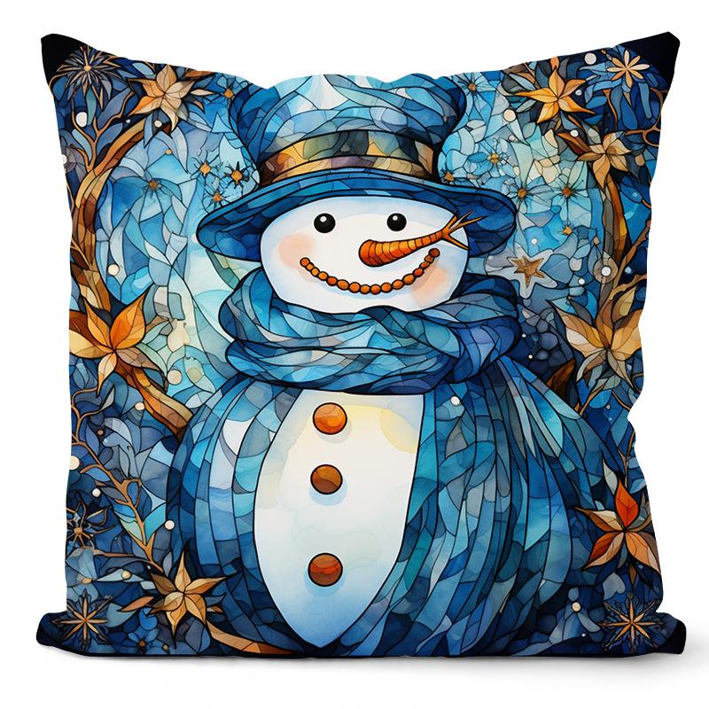 New Christmas Pillowcase Snowman Print Pillowcase Blue Glass Christmas Decoration Pillowcase