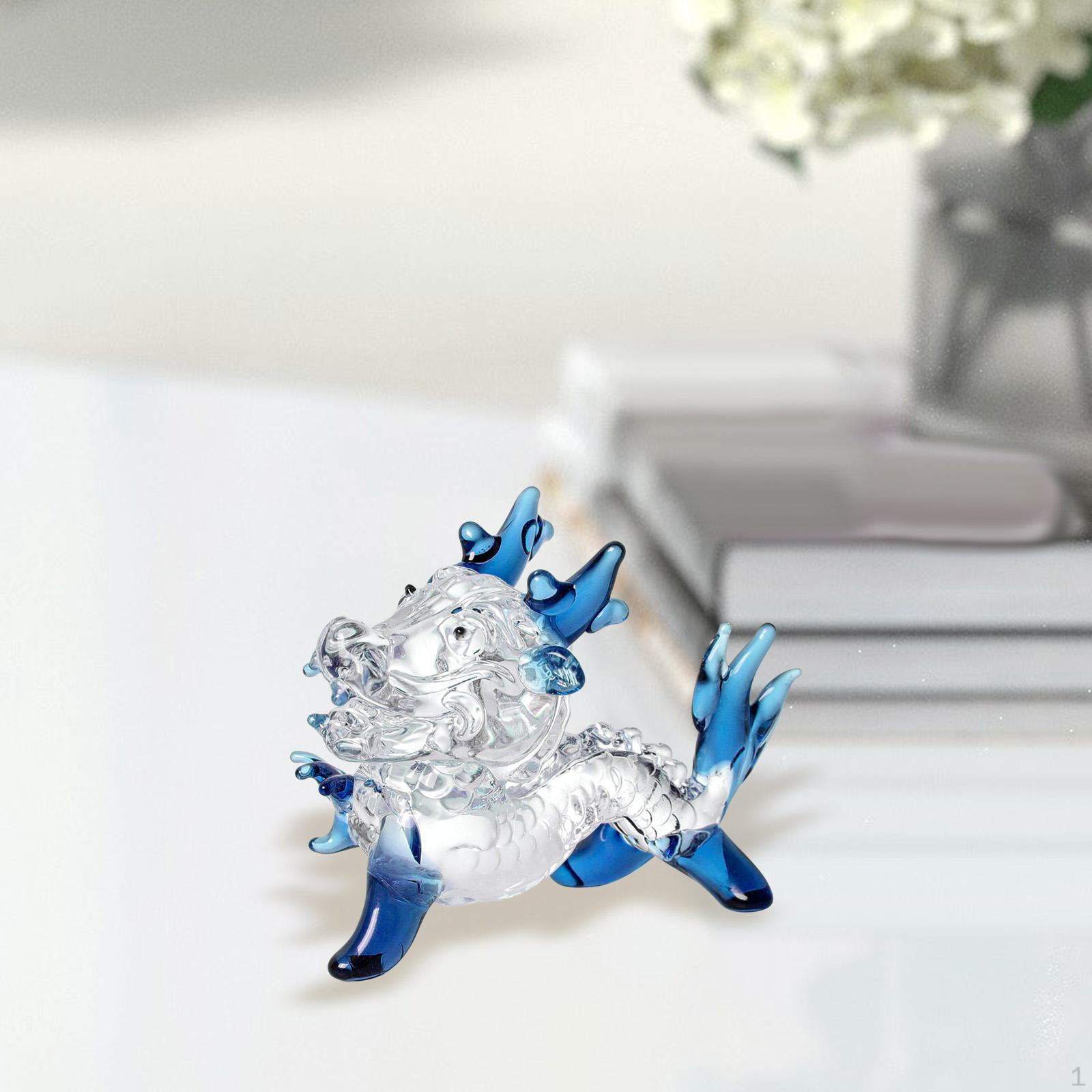 

Елегантна скляна скульптура дракона для домашнього декору та подарунків синій