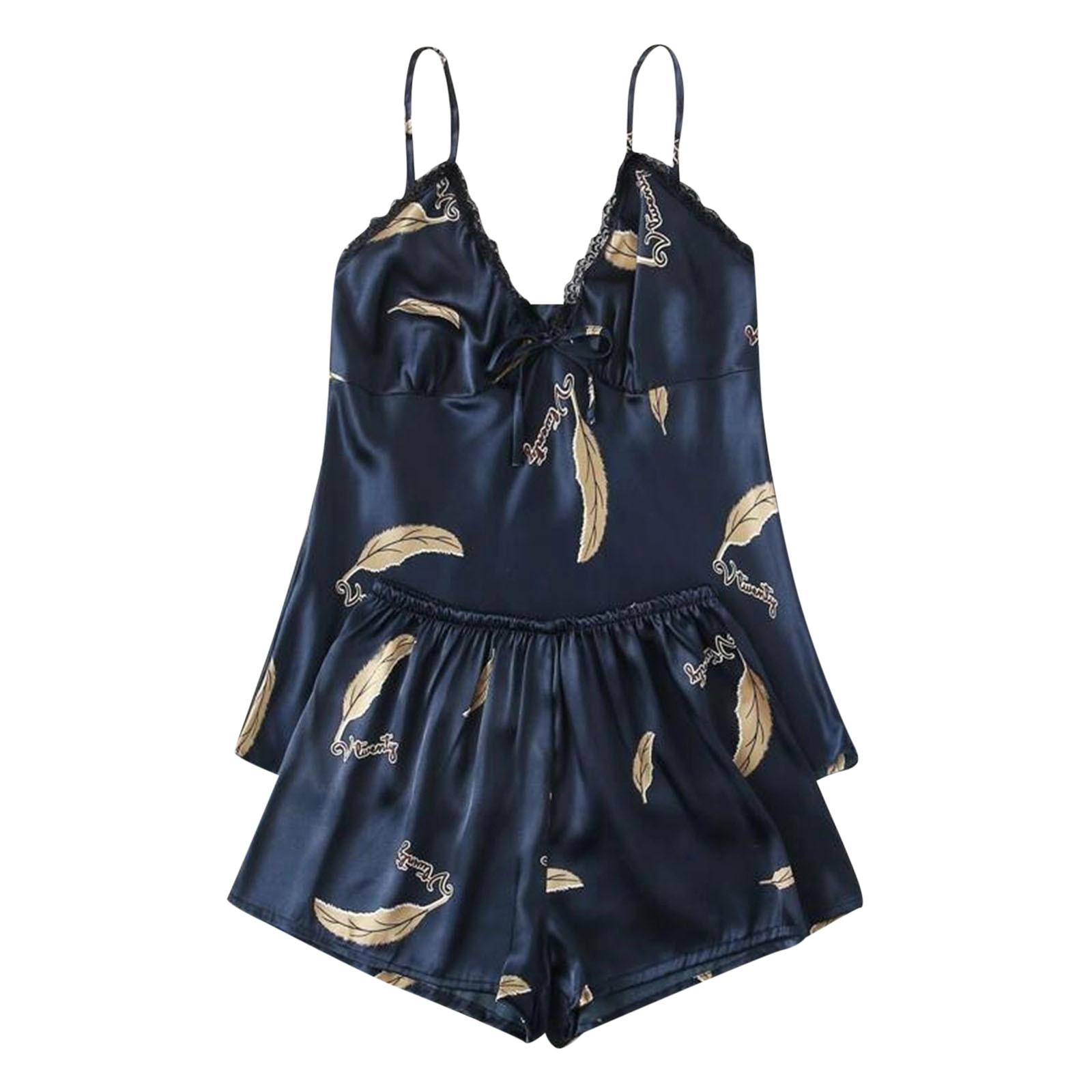 

(SU)Женское сексуальное нижнее белье, атласная шелковая ночная рубашка Babydoll, пижамный комплект M синий