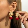 Classic and Fashionable Irregular Red Color Round Bead Hanging Earrings, Suitable for Women's Simple Daily Party Zircon Gifts