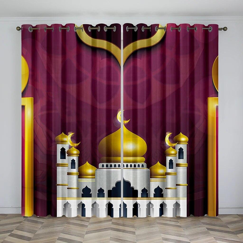 

Рамадан Лунная лампа драпировка Мубарак исламские шторы приносят добро, чтобы быть признанным Аллахом для спальни, гостиной, оконные ставни W65xH165(CM)x2PCS-Rod pocket