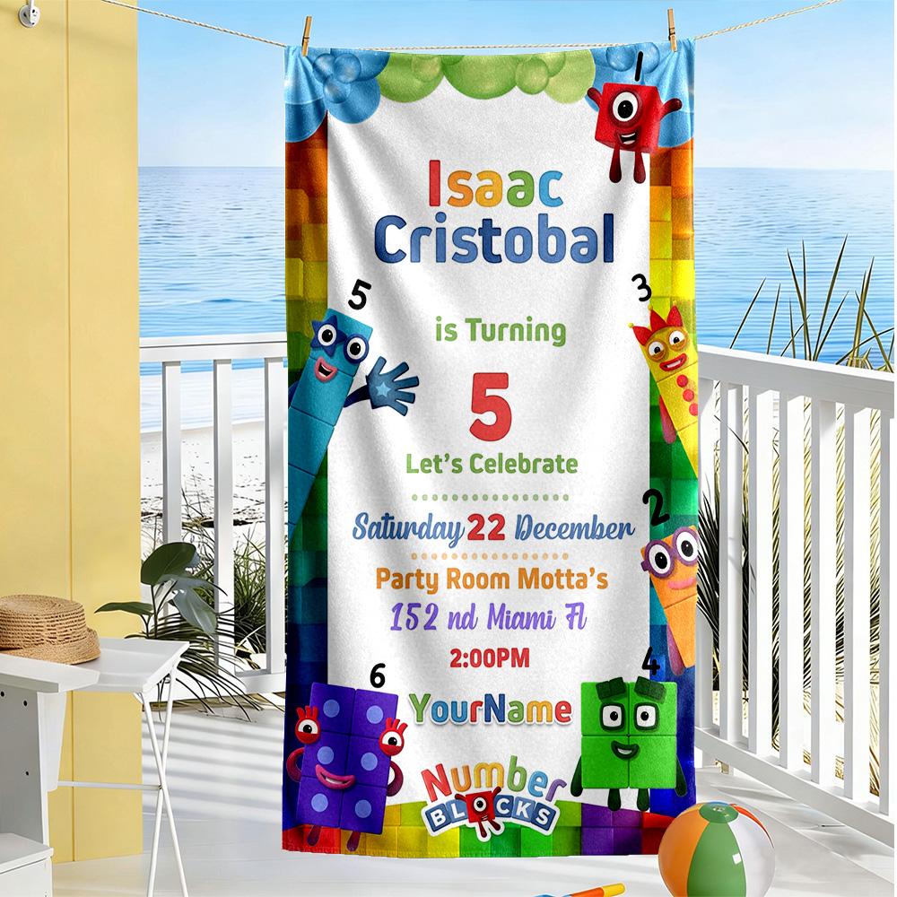 Numberblocks Customize Your Name Beach Towel High Absorbency & Quick-Dry Suitable for Swimming Gym Camping Yoga Vacation