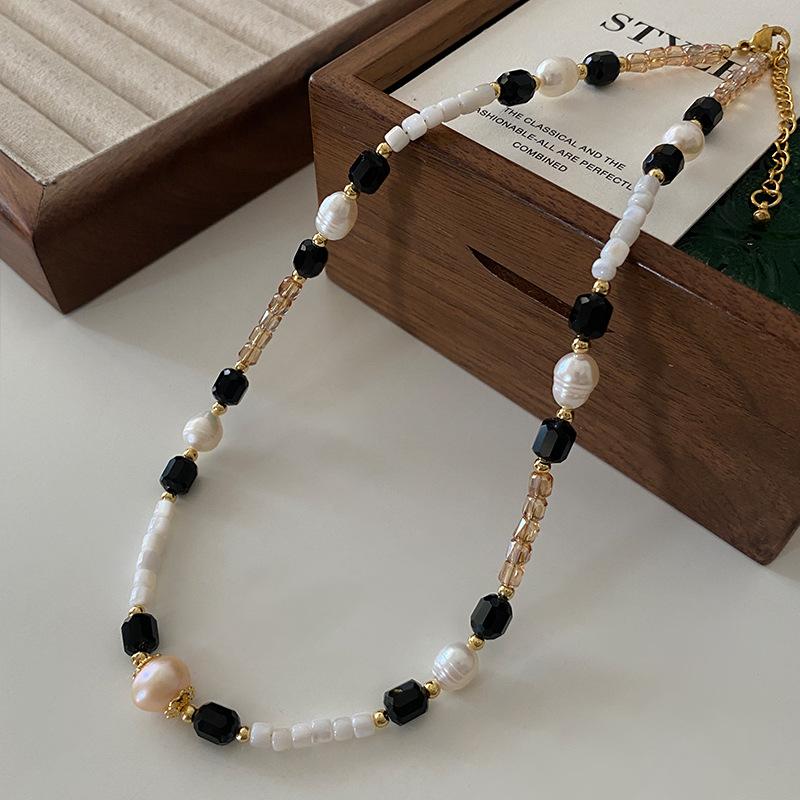 

Жемчужное ожерелье, летние пресноводные товары высокого класса, новые китайские ракушки из обсидиана и цитрина, цепочка на ключицу, бисерная цепочка на свитер для женщин