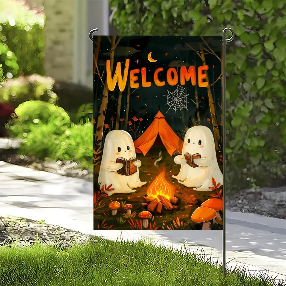 Campfire Welcome Flag Double Sided Polyester Halloween Yard Outdoor Decoration