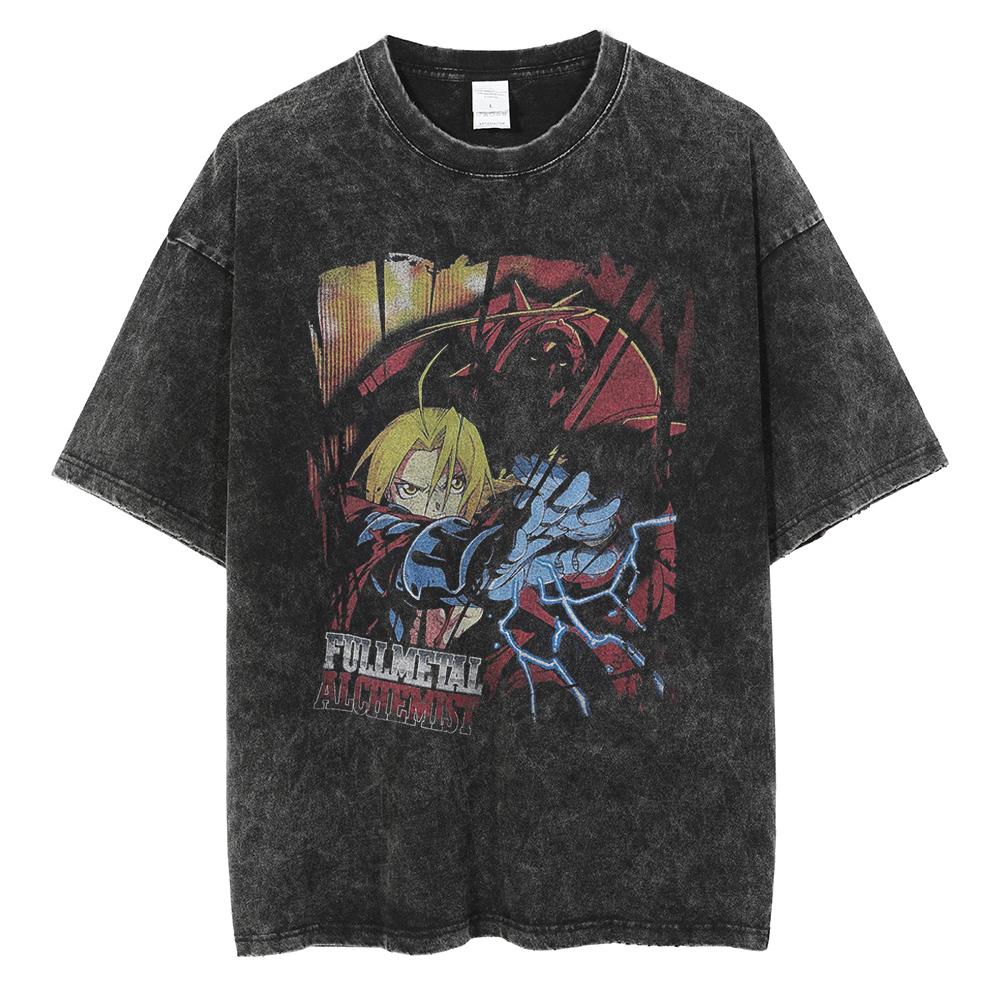 Heißer Anime Fullmetal Alchemist Roy Mustang Cooler Druck T-Shirt Herren Damen Locker T-Shirts Manga Tee Harajuku Gewaschene Baumwolle T-Shirt
