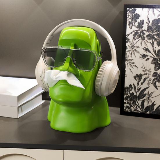 Držák na kapesníky socha Moai Kryt na krabičku na kapesníky socha Velikonočního ostrova 3 v 1 držák na brýle stojan na sluchátka dekorativní držák na kapesníky do obývacího pokoje