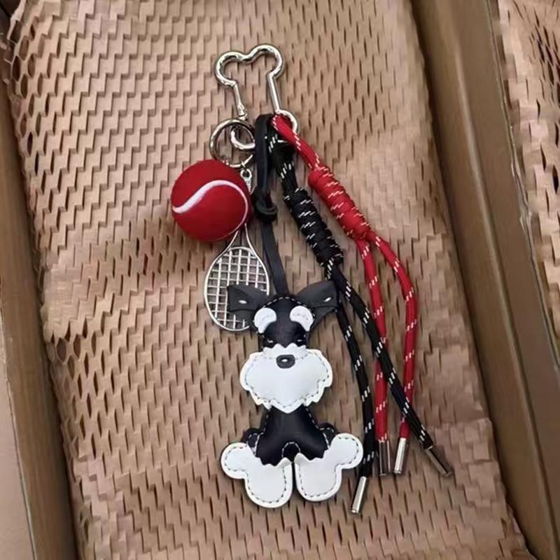 Lovely PU Leather Schnauzer Pendant Cute Puppy Animal Dog Fashion Bag Pendant Creative Woven Rope Bag Charms CLE