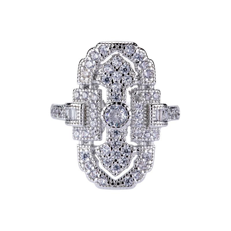 Unique Shape Full Diamond Zircon Ring Unisex Ring Hollow High-End Jewelry
