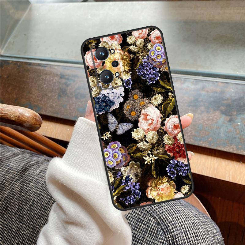 Midnight Floral Case For Realme 11 12 13 14 Pro Plus C53 C55 C51 C25 C63 C61 C65 C67 C71 C75 GT6 GT7 15 Pro