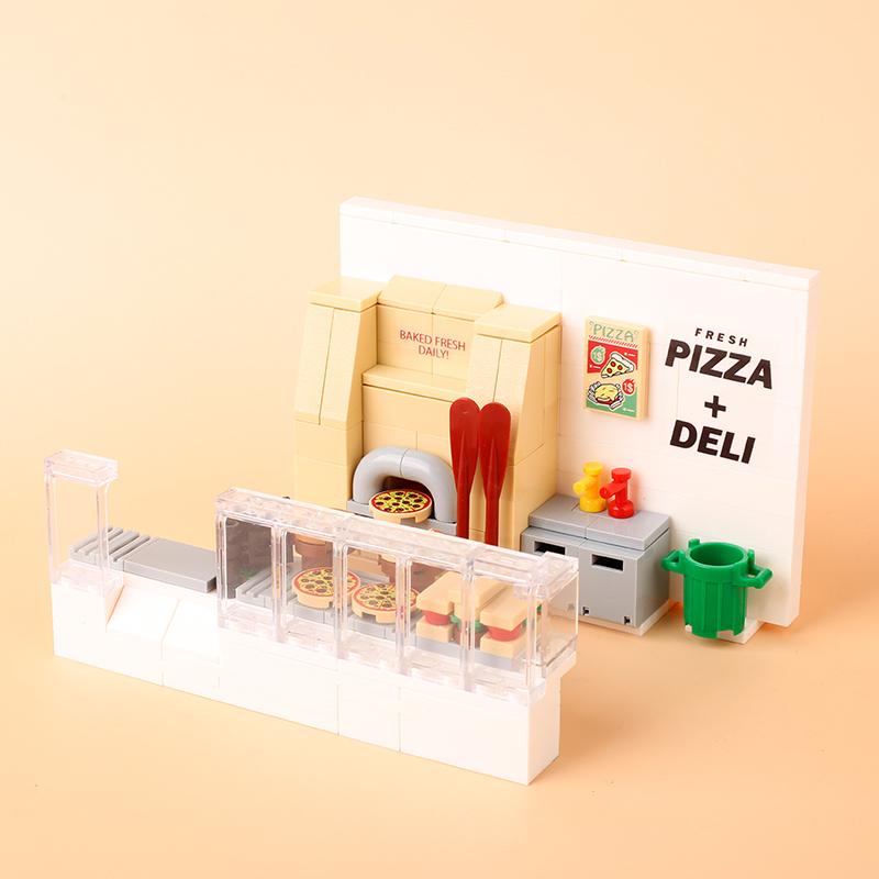 Město Kreativní Kavárna Kuchyně Pes Auto Figurky Stavební Kostky Čerpací Stanice Pec na Pizzu Jídlo MOC Mini Model Kostky Dětská Hračka Dárek