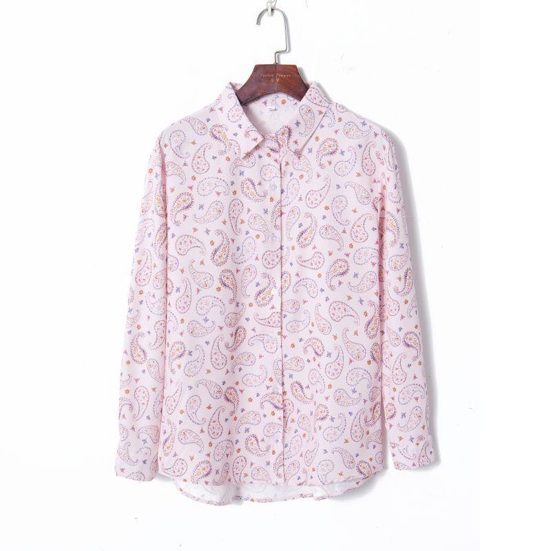 

2023 Женская весенняя одежда Мода K-стиль Свежий принт Элегантный лацкан Однобортная Свободная Универсальная Рубашка с длинным рукавом Light powder Print S