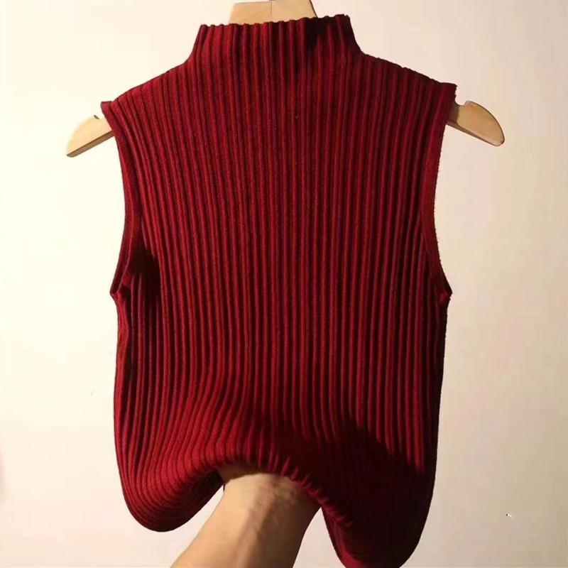 Half High Neck Sleeveless Vest Base Top for Spring Style, Paired with Knitted Women's Clothing