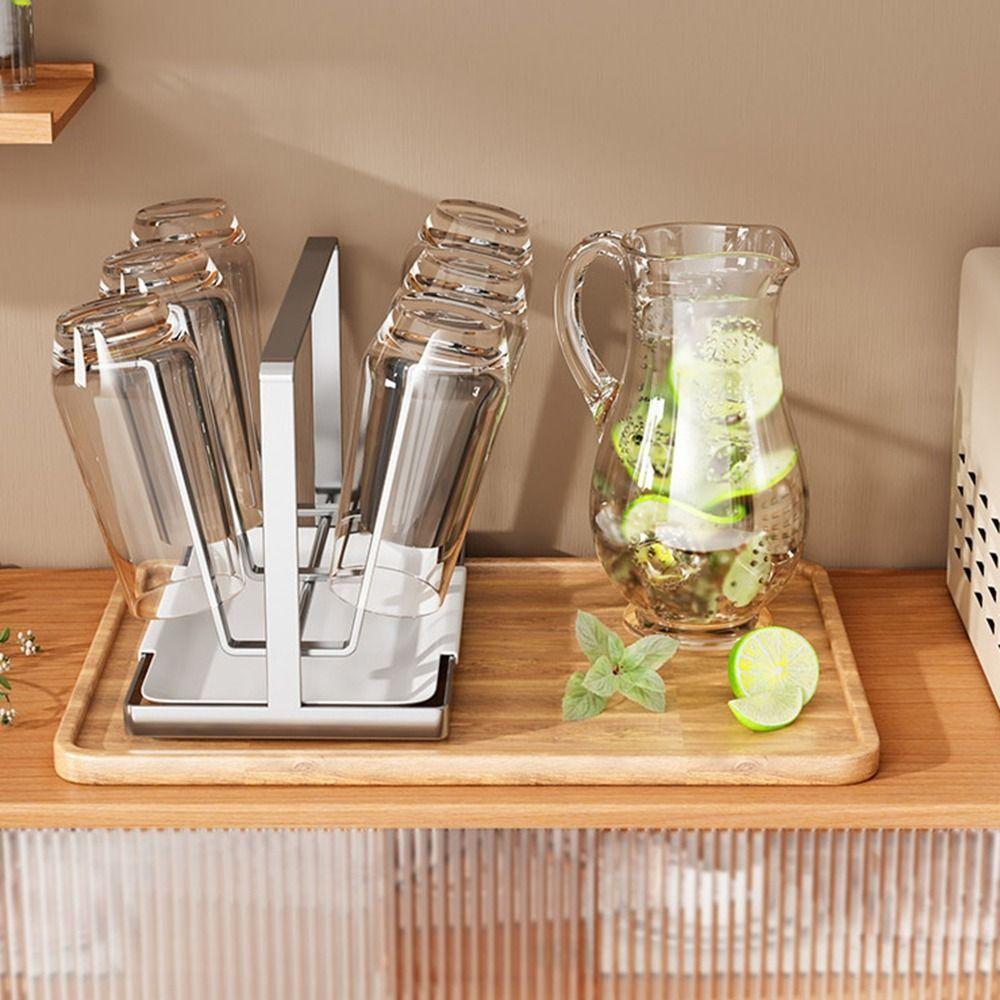 Rustfritt Stål Glasskoppstativ Plassbesparende Flasketørkestativ Benkeplate