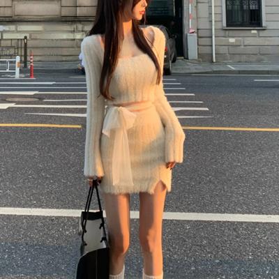 Autumn Sweater Knitted Suits Female Elegant 2 Piece Dress Sets  Korean Fashion Even Party Y2k Mini Dress Office Lady Short Skirts