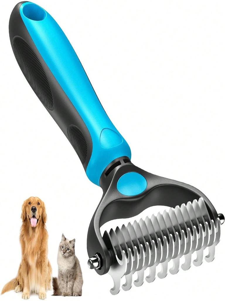 Ergonomic Double-Sided Undercoat Rake - Comfort Grip Dematting & Deshedding Brush Tool, Stainless Steel Teeth, Gentle on Skin, I
