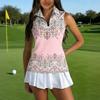 Women Sleeveless Golf Polo Shirt with Zipper Collar Printed Athletic Tank Top for Outdoor Sports and Casual Wear