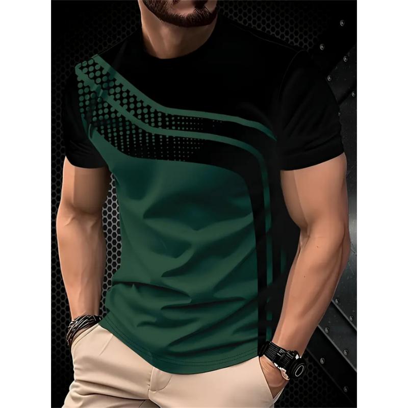 Fashion Men's T-Shirt Geometric Stripe Printed Short Sleeve T-Shirt Trendy O Neck Top Summer Men's Street Casual Sport Clothing