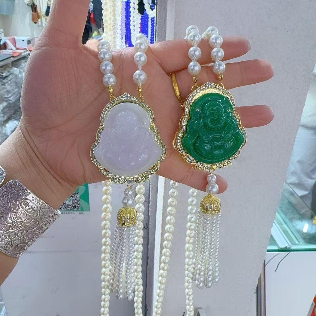 Laughing Buddha Imitation Jade Necklace - Maitreya Pendant, Fashionable Chinese Light Luxury Jewelry