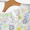 ZANZEA Women Casual Round Neck 3/4 Sleeve Loose Floral Blouse