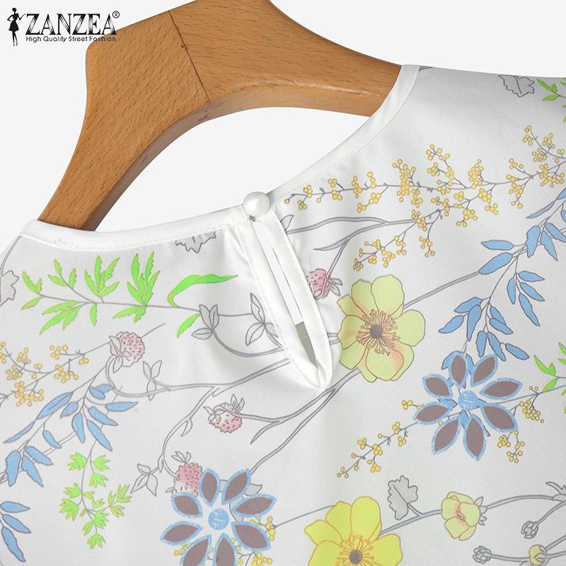 ZANZEA Women Casual Round Neck 3/4 Sleeve Loose Floral Blouse